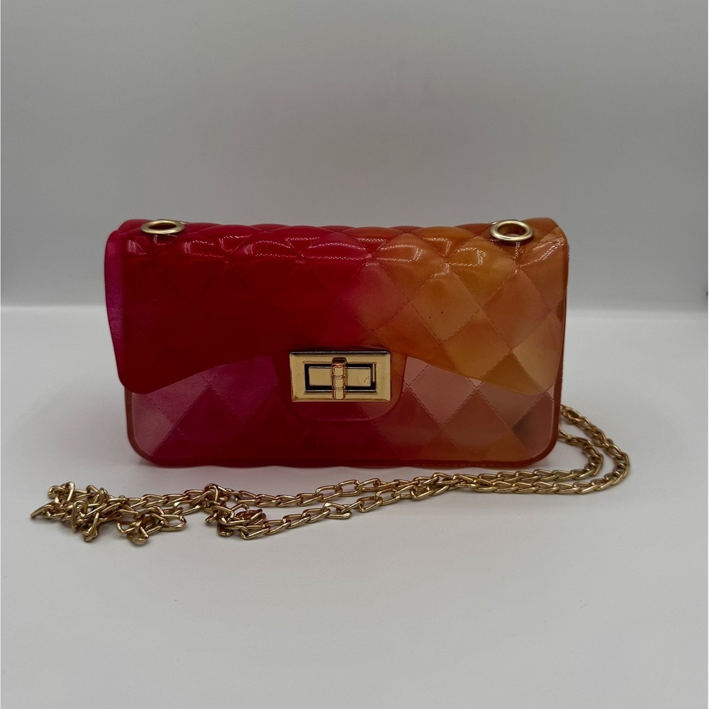 Jelly Crossbody Beach Bag Womens Small Red Orange Ombre Quilted PVC